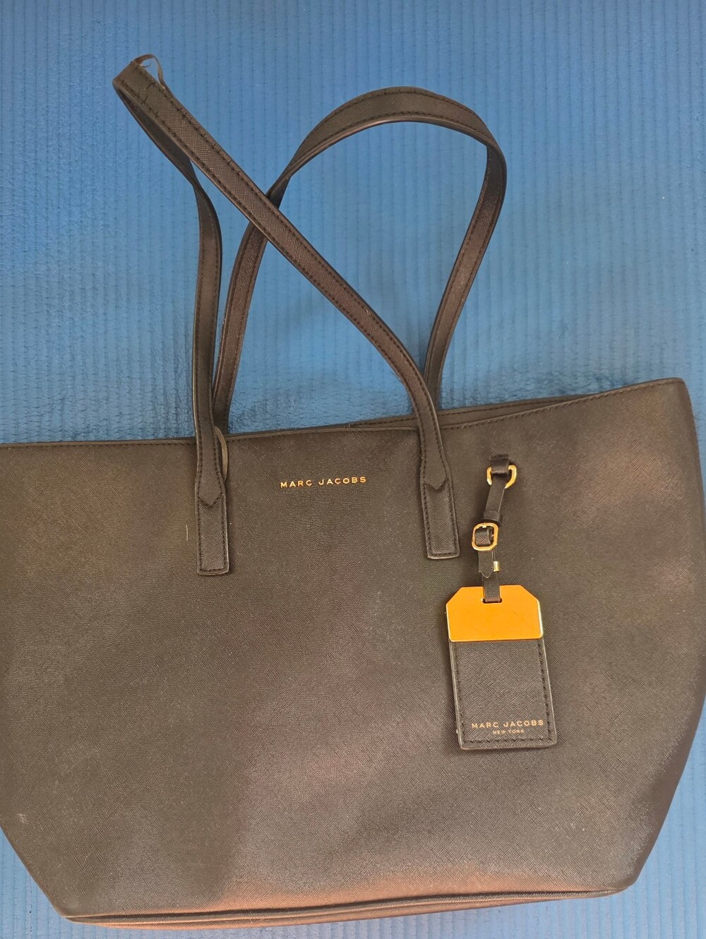 Marc Jacobs Black Leather Tote Bag with gold Tag